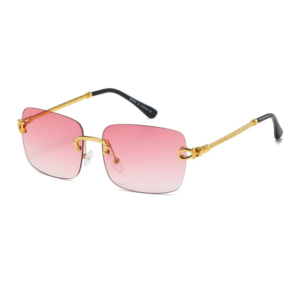 Classic Men Sunglasses Pink Lens Gold Frame Light Weight Comfortable Rimless New